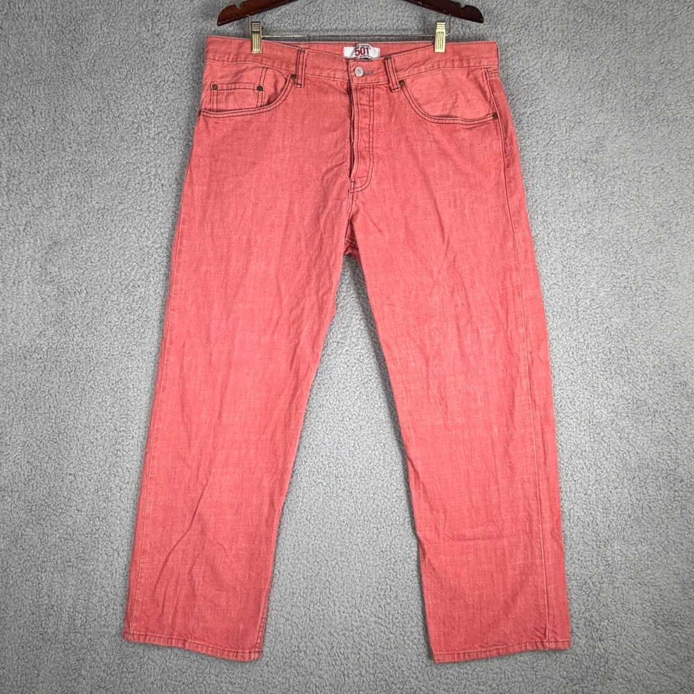 Levis 501 Jeans Mens 37x27 Pink Made in USA Straight Leg Button Fly
